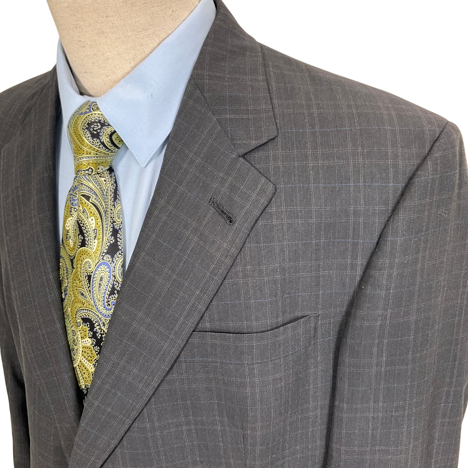 Burberrys Blazer Mens 46r Gray Blue Plaid Super 100s Wool 2 Button Jacket Usa